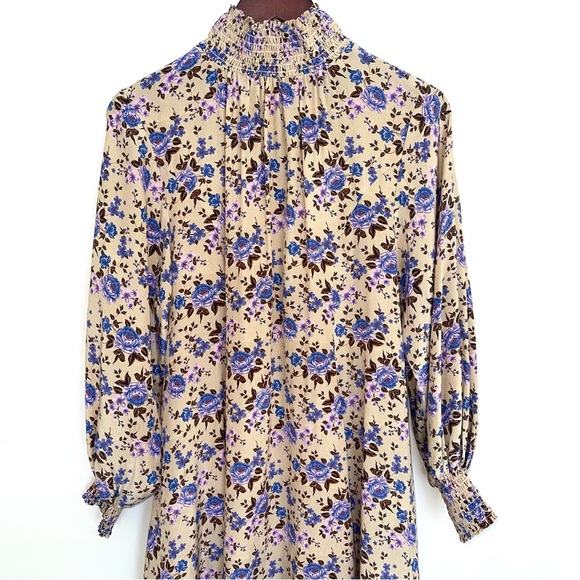 Yellow and Purple Ruffled Tiered Midi Dress with Mock Neck - Picture 6 of 9